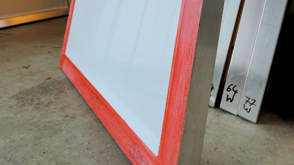 White mesh on a screen printing frame