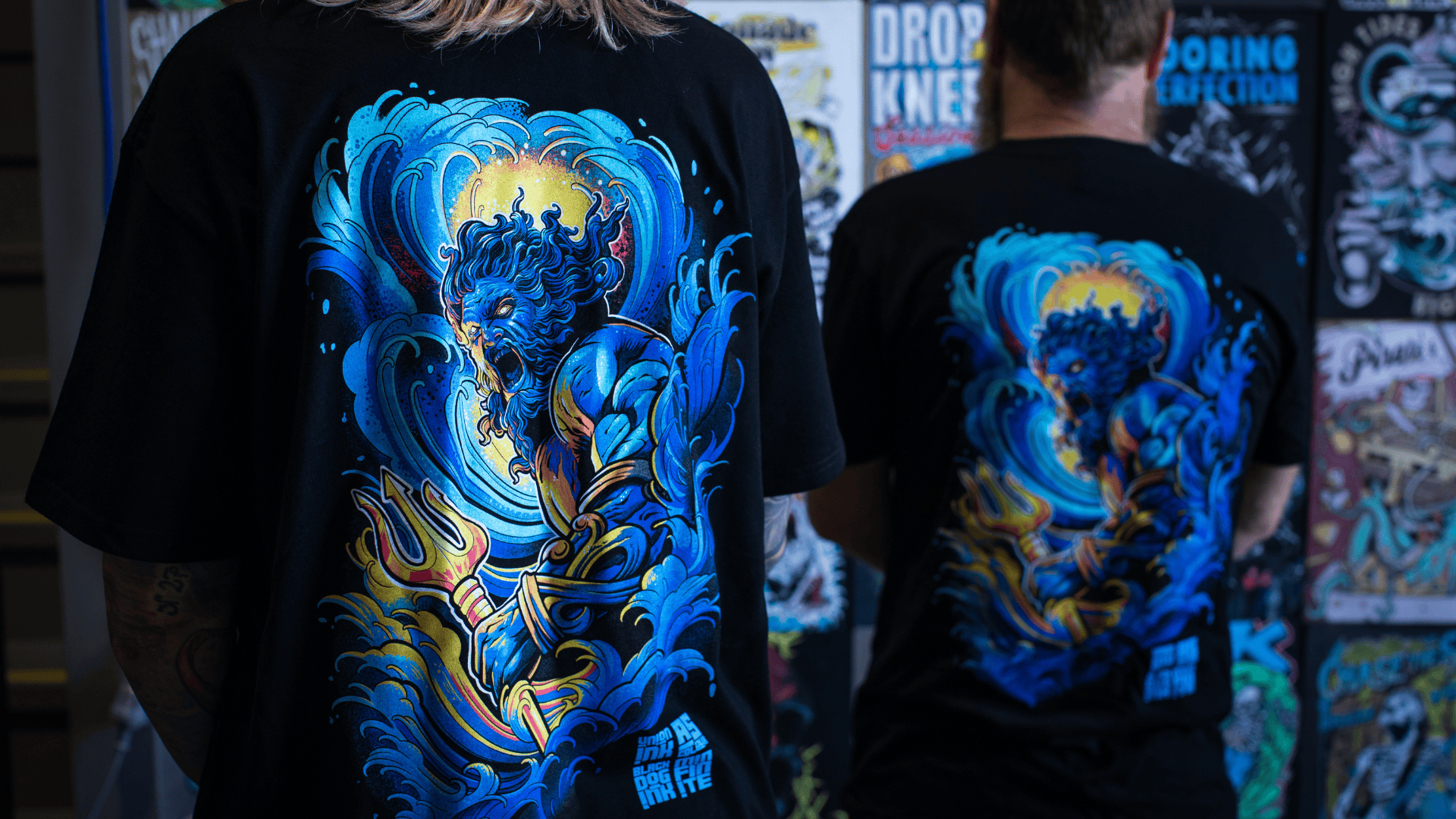 Final Project Poseidon screenprinted garments showing full colour and detail.