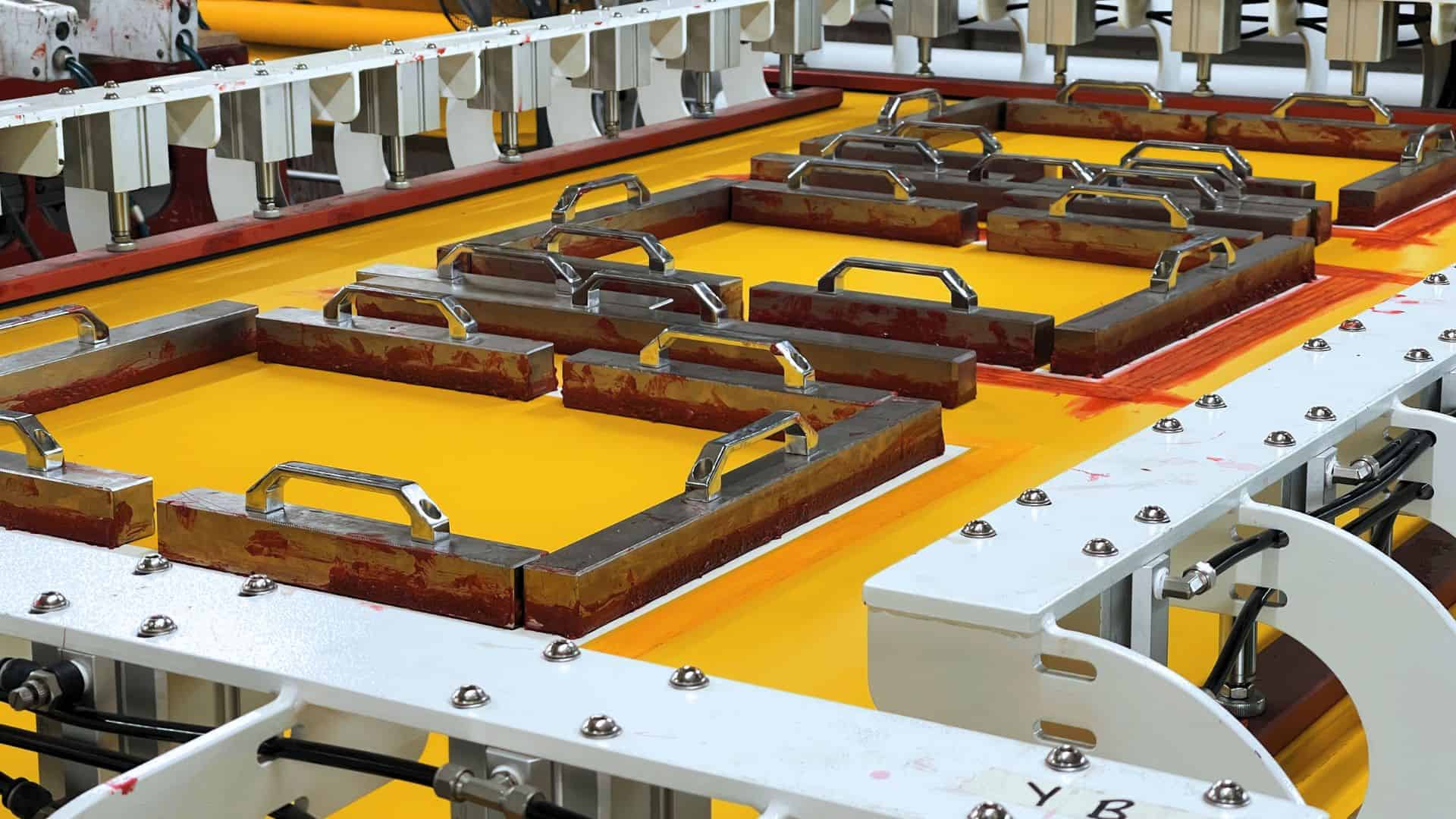 saati hi-dro mesh on automatic screen stretching table at jones brothers printechonology in Melbourne, Campbellfield, Australia