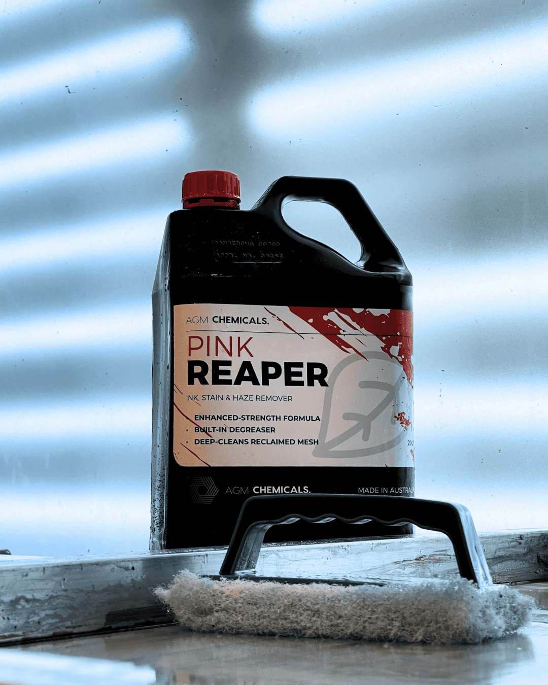 AGM Chemicals Pink Reaper ink, stain and haze remover in the washroom