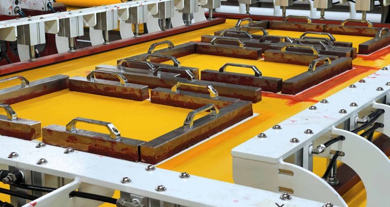 saati hi-dro mesh on automatic screen stretching table at jones brothers printechonology in Melbourne, Campbellfield, Australia